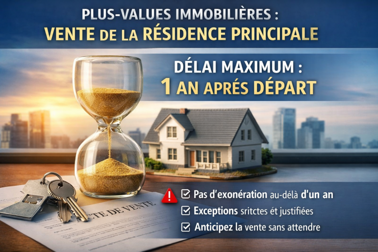 Plus-values immobilières : attention au délai pour vendre sa résidence principale